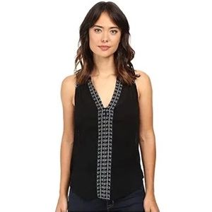 PAIGE Lina Black Embroidered Gauzy Sleeveless Blouse